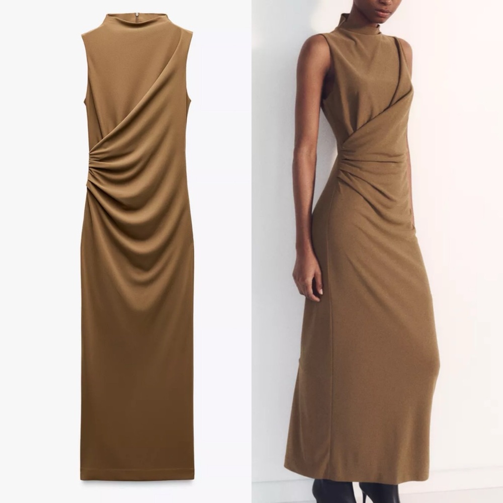 Zara NWT draped ruched midi dress